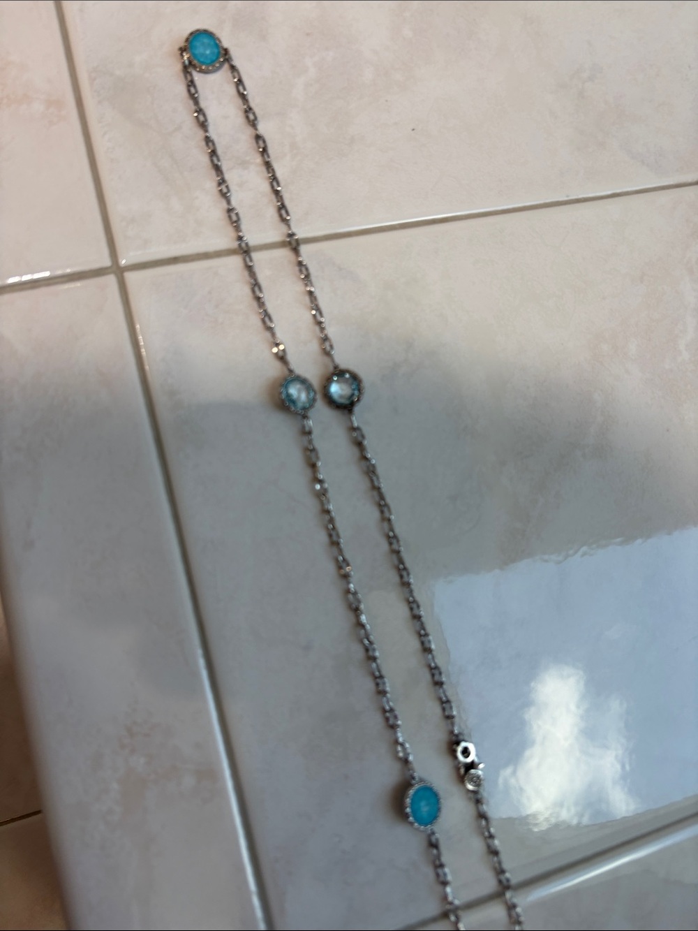 Tacori Sterling Silver 38” Long Station Necklace Turquoise & Blue Topaz Accents - Picture 8 of 10